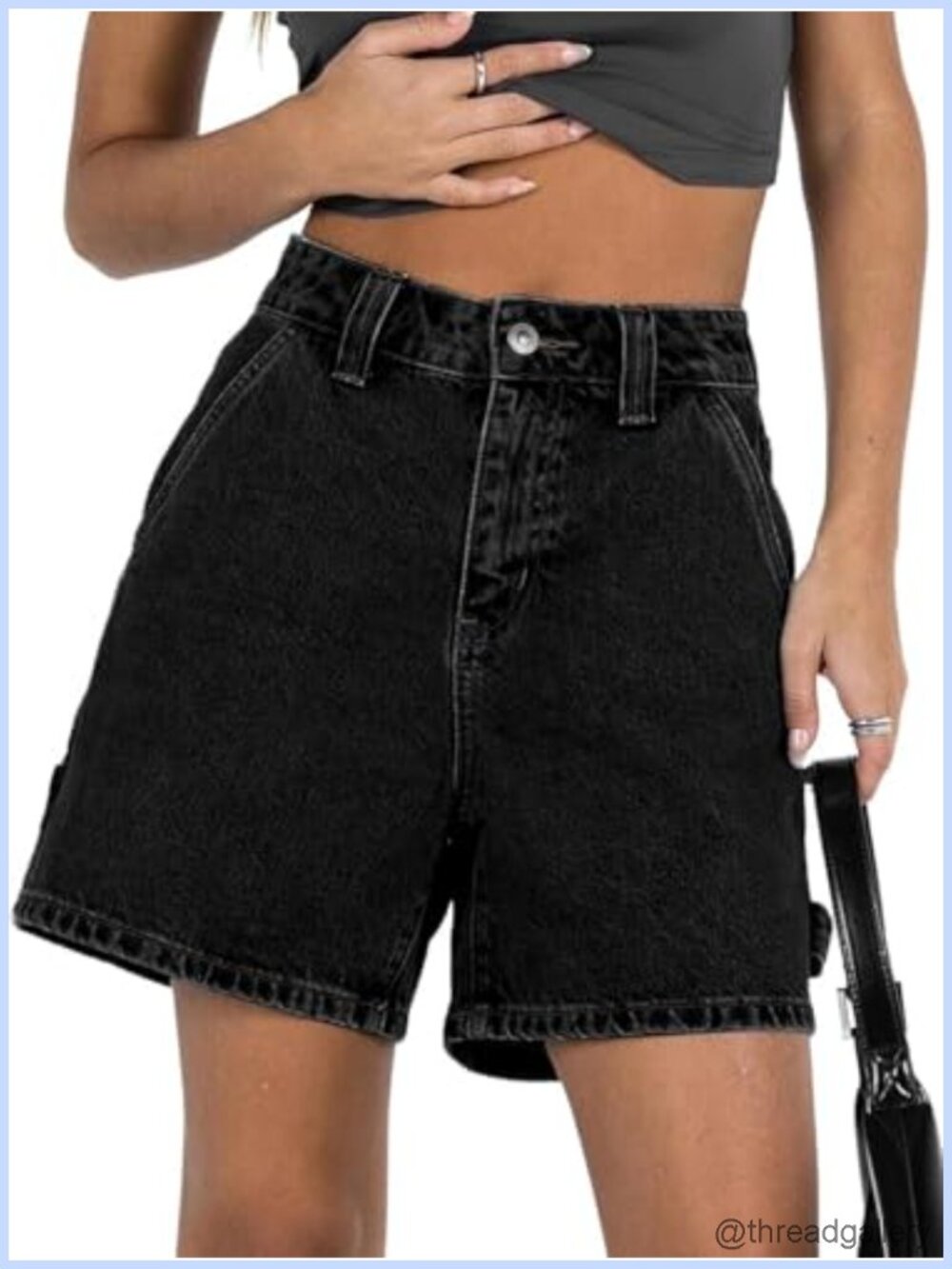 Women's High Waisted Baggy Boxy Denim Shorts Mid Stretch Zip Fly